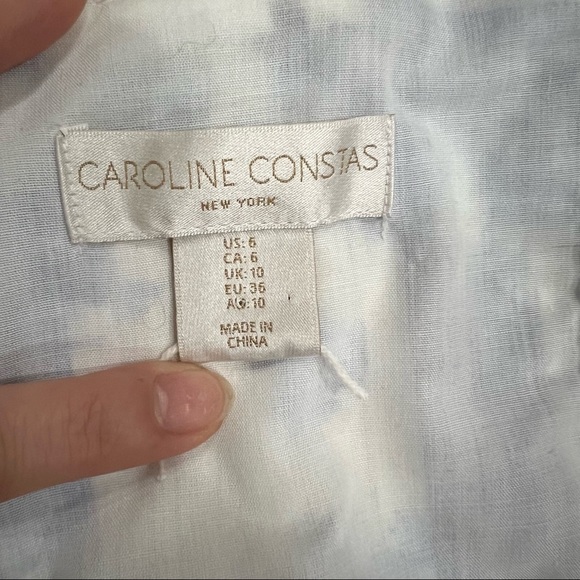 Caroline Constas white blue linen blend Garden tile Farm mini dress Sz 6 Party - Picture 8 of 15